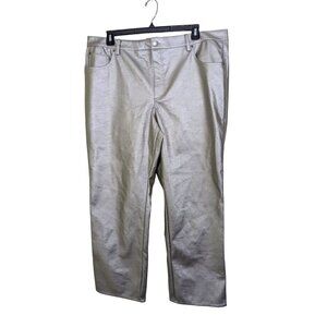 Womens Metallic Faux Leather Pants Silver Gray Zip Straight Leg Plus Size 20